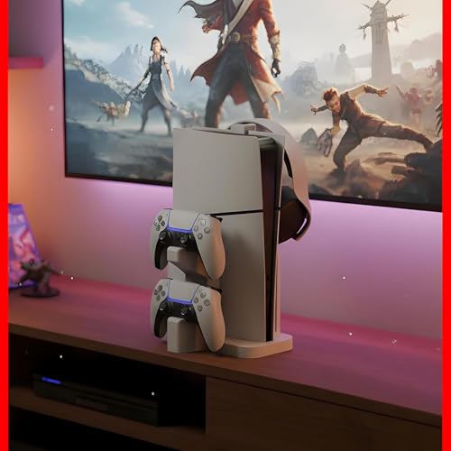 NBCP PS5 Stand with Controller Charging Station - Silent Fanless Design Vertical Stand for PlayStation 5 Slim - Dual Controller Charger with Headphone Holder - color: B