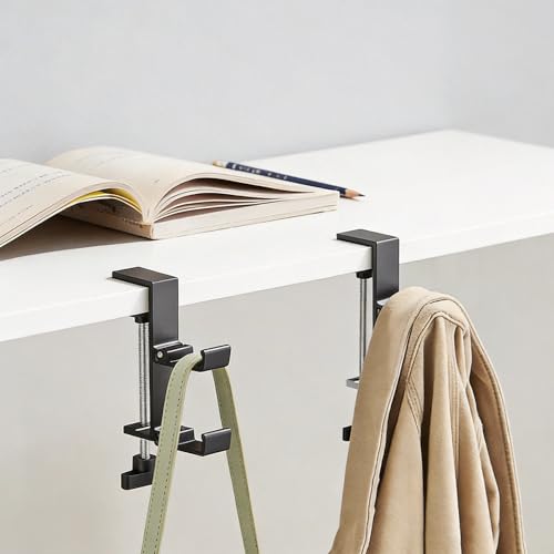Heavyrain Desk Edge Headphone Holder and Bag Hook, Clamp-On Design, No Drill Installation (Carbon Black) - color: carbon black