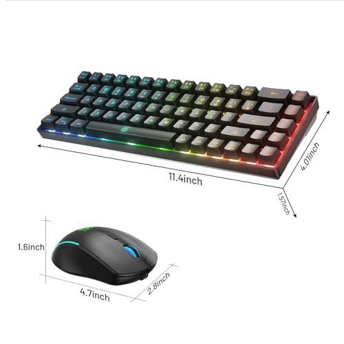 Snpurdiri 60% Wireless Gaming Keyboard and Mouse Combo,LED Backlit Rechargeable 2000mAh Battery,Small Membrane But Mechanical Feel Keyboard + Popular RGB Mice for Gaming,Business Office - color: Black Combo