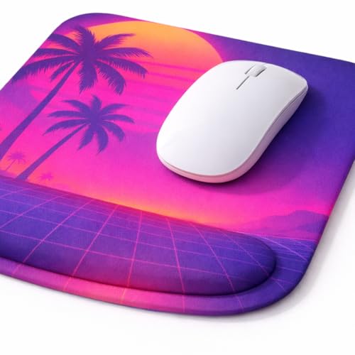 Ergonomic Memory Foam Mouse Pad with Wrist Support, Orange, Ultra-Smooth Surface, Anti-Slip Base (Palm Trees, Medium) - color: Palm Trees