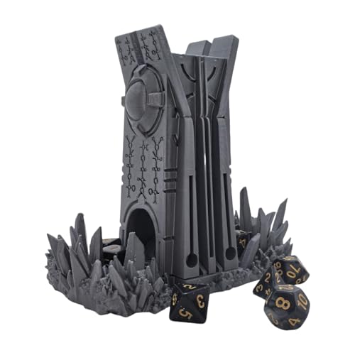 Retro Planet Dice Tower DND Dice Rolling Tower Dice Tower Dungeons and Dragons Dice Jail D&D Accessories (Random 7PCS D20 Dice Set Included) Silver - color: Silver