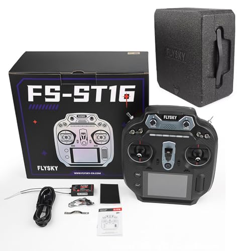 GoolRC Flysky FS-ST16 2.4GHz 16CH Radio Transmitter with FS-SR8 Receiver, 3.5 Inch IPS Screen Dual Antenna Remote Controller with Receiver for RC Car Boat Airplane (Left Hand Throttle)