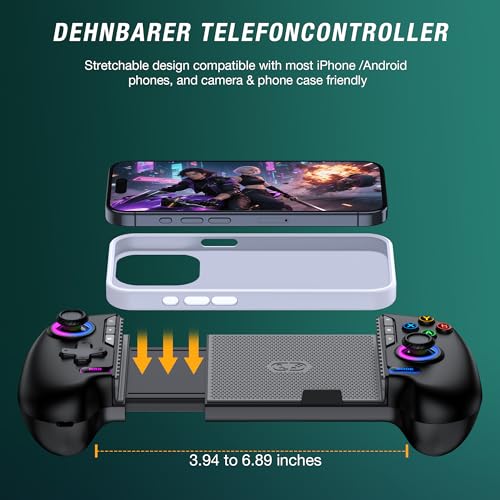 Wireless Mobile Game Controller for iPhone & Android – Hall Effect Joystick & Triggers, Programmable Back Buttons, Phone Case Support, Compatible with Steam Link, Xbox Game Pass, CODM, Roblox, Minecraft & Native Controller Games - color: Black