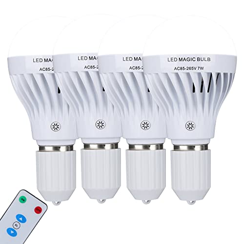 BSOD AC 85-265V 7W LED Magic Bulb with Remote Controller White Emergency Light with Rechargeable Built-in Battery E27 Lamp for Home Indoor Lighting (White 4 Pack) - color: White 4 Pack