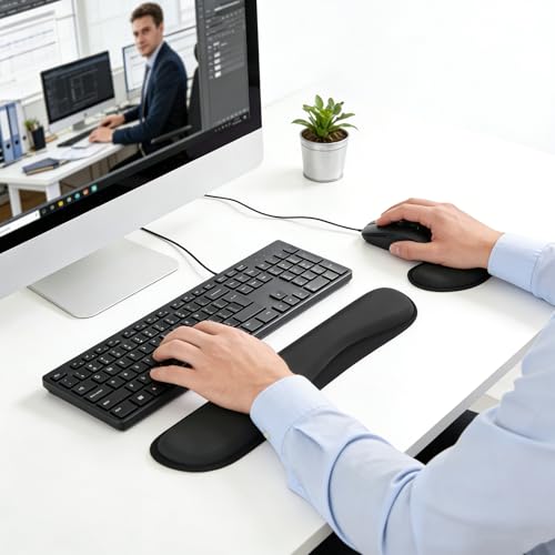 KTRIO Keyboard Wrist Rest & Small Mouse Wrist Rest, Black | Memory Foam Wrist Support, Ergonomic Design, Non-Slip Base, Office and Home Use - color: Black