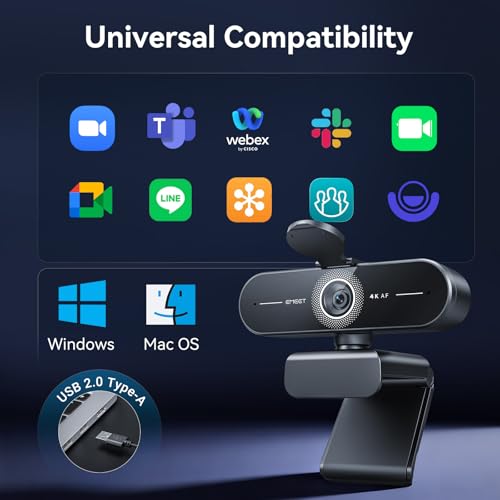 EMEET C60E 4K Webcam for Streaming & Gaming – PDAF Autofocus, Dual Mics, Live Streaming Camera with Auto Light Correction, Plug & Play USB Webcam for PC & Mac - style: Single-Camera w/ PDAF
