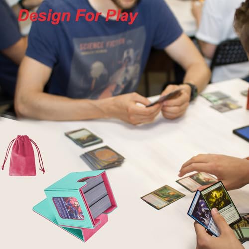 AFIING MTG Deck Box for Commander Display,Card Deck Case Fits 100 Double Sleeved Cards, Magic Commander TCG Card Storage Box with 2 Dividers,Dice Bag and 1 Toploader(Green Rose pink) - color: Commander Green Rose Pink