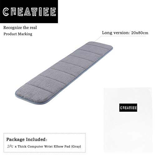 CREATIEE-PRO Upgraded Computer Wrist Elbow Pad Desktop Keyboard Arm Rest | Premium Memory Cotton Support Mat for Office Desktop Working Gaming - Less Elbow Pain(Long-Sized, 7.9 x 31.5 inch), Grey