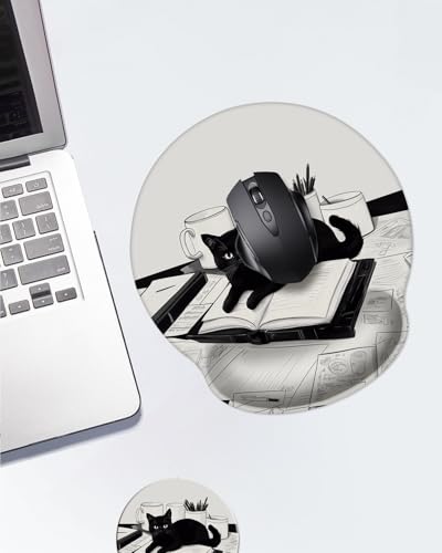 Mouse Pad with Wrist Support, Ergonomic Mouse Pad with Memory Foam Wrist Rest Cushion, Non-Slip Rubber Base Gaming Mice Pad for Home Office Computer Laptop,Black and White Cat - color: black and white Cat