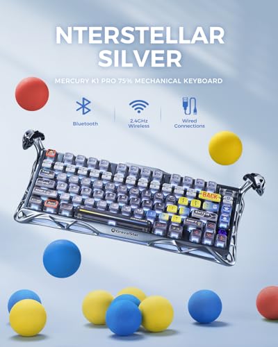 GravaStar Mercury K1 Pro Wireless Mechanical Gaming Keyboard, 75% Layout RGB Custom Keyboard, Hot-Swappable Linear Switches; Aluminum Alloy【Interstellar Silver】 - color: Interstellar Silver