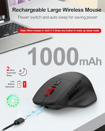 Redragon Large Wireless Gaming Mouse for Big Hands, Tri-Modes 2.4G/Bluetooth/Wired Rechargeable Ergo RGB Mouse with 2 Side Buttons, 6 Backlit Modes, Programmable Macro Gamer Mouse