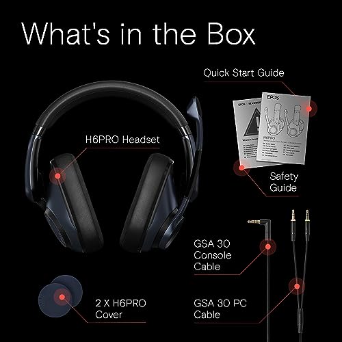 EPOS H6Pro Closed Acoustic Gaming Headset with Mic Lightweight OverEar Design Lift to Mute Compatible with Xbox, PS4, PS5 & PC Black, One-Size (Pack of 6) - color: Black, size: One-size (Pack of 6)