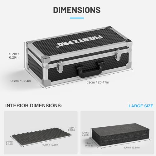 Phenyx Pro Large Size Carrying Case, Customizable Pre-Diced Foam, Aluminum Alloy Sturdy Build, Suitable for Wireless Mic System Storage & Camera Gear Transportation - size: Large (20.3×10×5.9 Inch)
