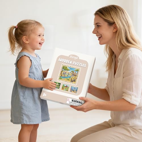 Joyreal Wooden Puzzles for Kids Ages 3-5 4-6, 4 x 60 Piece Puzzles | Match & Find, Educational Animal Learning Toys, Boys Girls Easter Birthday Gifts, Safari Ocean Farm Forest Activities