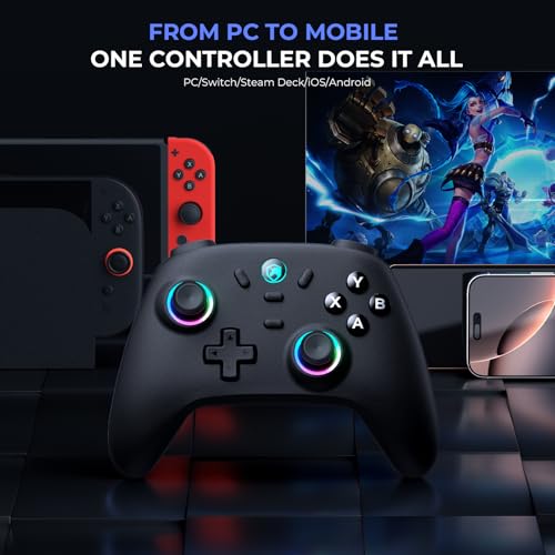 ECHTPower Wireless PC Gaming Controller - Hall Effect Joystick, 2.4G & Wired 1000Hz Polling Rate, 800mAh Battery, Adjustable Turbo/Vibration - for PC/Switch/iOS/Android - color: Black