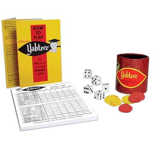 Winning Moves Classic Yahtzee, with Retro Art and Dice Cup | Exciting Game of Skill and Chance, Original Components, 2 or More Players, Ages 8+