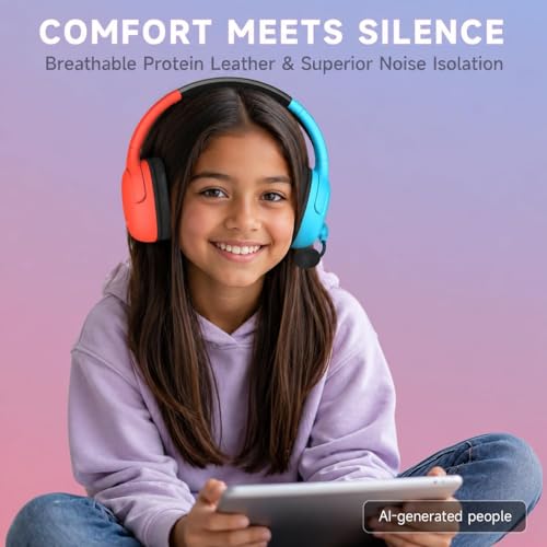 AOC Wireless Gaming Headset for Nintendo Switch 2, Noise Cancelling Mic | Compatible with OLED/Lite, 3.5mm Stereo, Lightweight On-Ear for PS5, PC and Fortnite, Red/Blue