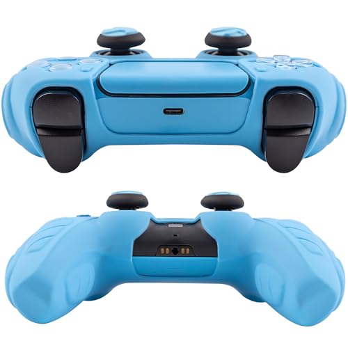 Ergonomic Soft Grip Skin Compatible with PS5 Controller, Anti-Slip Silicone Cover with 6 Thumb Grips Accessories Set Compatible with PlayStation 5 Controller (Starlight Blue) - color: Blue