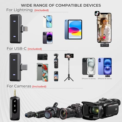 Moman Wireless Lavalier Microphone 3-in-1 Set for iPhone/Android/Camera/Laptop/PC, 48H Video Recording Active Noise Cancellation Lav Mic, Mini Clip/Magnetic Microphones for Lightning/USB-C/3.5mm - size: Coin Combo (For Lightning/USB-C/3.5mm)