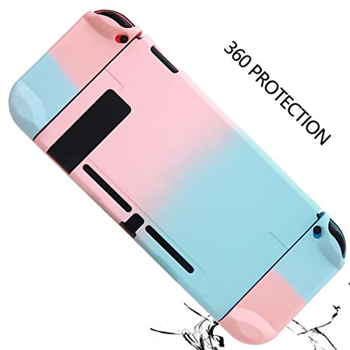 Dockable Case for Nintendo Switch - COMCOOL 3 in 1 Protective Cover Case for Nintendo Switch and Joy-Con Controller with Screen Protector and Thumb grips - Pink and Blue - color: Pink Blue