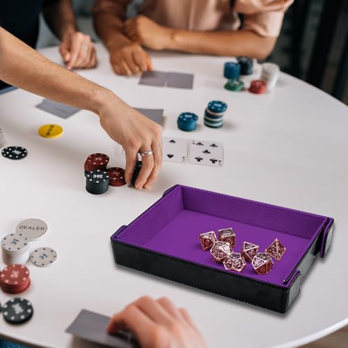 SIQUK Magnetic Folding Dice Tray Rectangle Dice Rolling Tray PU Leather Dice Trays Foldable Dice Holder Dice Rolling Mat Storage Box for D&D RPG Dice Games, Violet - color: Violet