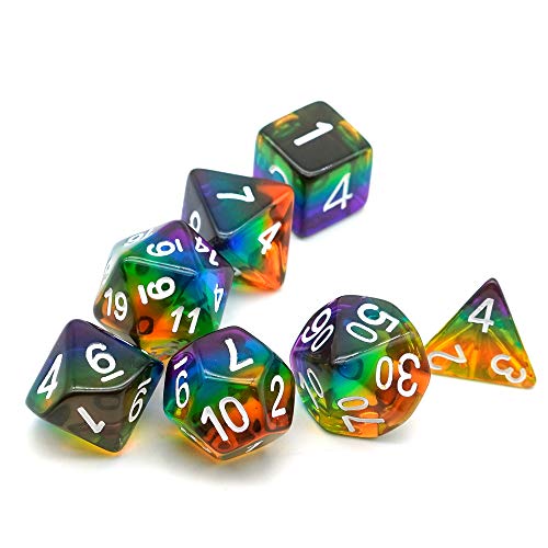 Cusdie 7-Die Rainbow Dice Polyhedral DND Dice Sets for Role Playing Game(Rainbow-Transparent) - color: Rainbow-transparent