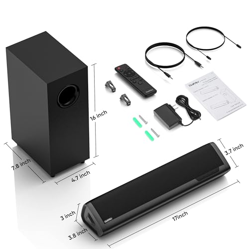 Saiyin Sound Bar with Subwoofer, Home Theater Surround System for TV PC | 5" Subwoofer, Dual Bass Reflex Ports, Support Optical/AUX/Bluetooth 5.3 Input, Adjustable Bass, With Volume Indicator