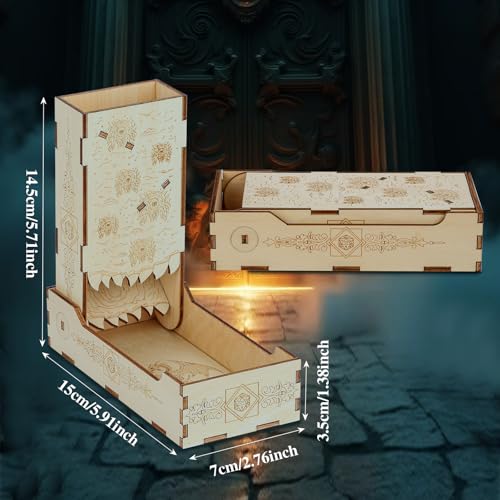 Wooden Dice Tower and Tray, Foldable Roller Castle Collapsible Rolling Tower, D&D Board Game Accessories, Role Playing Game Dice Box, Small Dice Roller, DND Gift for Gamer, for Men