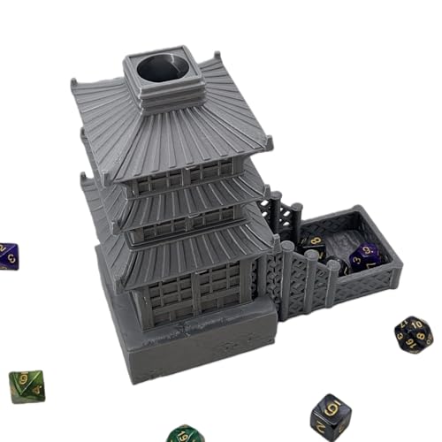 Temple Dice Dice Tower Dungeons and Dragons RPG Tabletop Roleplaying Game Jail DND (Random 7PCS D20 Dice Set Included) (Silver) - color: Silver