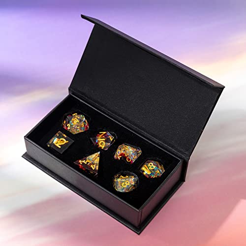 Sharp Edge DND Dice Set Handmade 7 Accessories Dice for Dungeons and Dragons TTRPG Games, Multi-Sided RPG Polyhedral Resin Sharp Edge Dice Roleplaying Games (Sequin Red) - color: Sequin Red