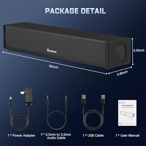 2.1 Computer Speakers for Desktop PC, Bluetooth 5.3 Computer Sound Bar with HiFi Sound, 7 RGB Light Modes, DC Powered Laptop Speakers with 3.5mm AUX-in/USB Connected for Game, Music and Movie