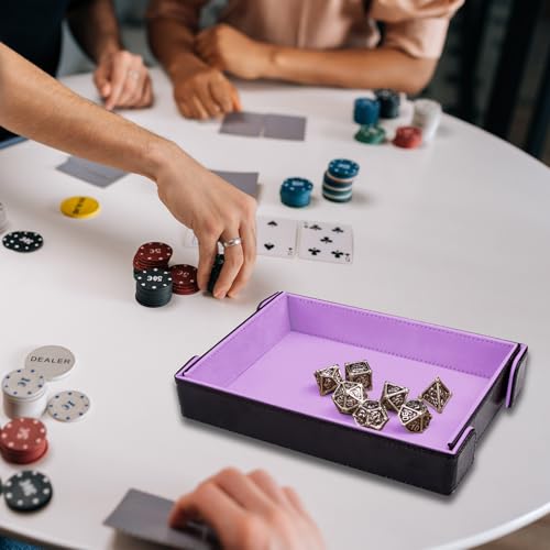 SIQUK Magnetic Folding Dice Tray Rectangle Dice Rolling Tray PU Leather Trays Foldable Holder Rolling Mat Storage Box for D&D RPG Games, Lilac - color: Lilac