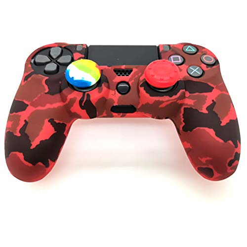 Silicone Skin Cover for Ps4 Controller (1pc Anti-Slip Case, 1 Pair L2 R2 Trigger Extender, 4pcs Thumb Grips,4pcs LED Light Bar Decal) Protector for DualShock PS4/ Slim/Pro Controller (Red Camouflage) - color: Red Camouflage