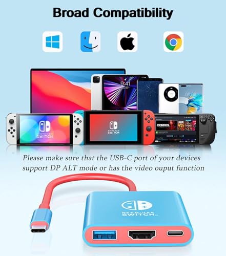 Switch Dock, TV Docking Station for Nintendo Switch/Switch OLED/Steam Deck, 4K@30HZ/1080P@60HZ Portable Switch TV Dock with PD 100W Charging, USB 3.0 Port(3-in-1 - style: Adapter