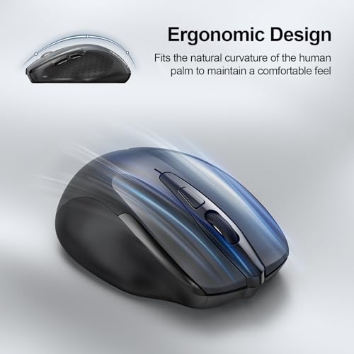 TECKNET Wireless Mouse, BT 5.0/2.4G, Silent 4800 DPI 6 Buttons, Grey | Bluetooth 5.0/3.0 & USB A, 2-Device Easy Switch, Wide OS Compatible, 6-DPI, Ergonomic for S/M Hands, Extended Battery - color: Grey
