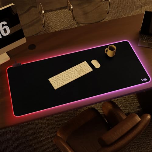 Vyaaa 47" x 20" RGB Gaming Mouse Pad, XXL LED Desk Mat with 9 Light-Up Modes, Smooth Surface & Non-Slip Rubber Base for Gaming/Office/Home (Black) - color: Black, size: 47L x 20W inches
