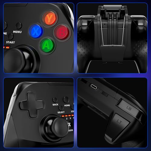 ISHAKO Mobile Game Controller with Stand for PC Windows/Android/iPhone, 360° joystick with 2.4G receiver, phone holder, USB-C charging prot, Mobile Game Controller - Black