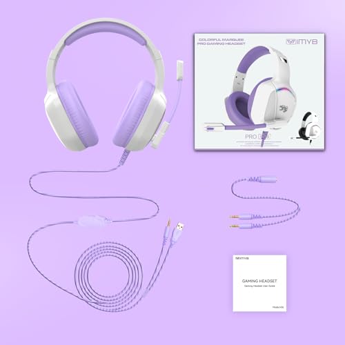 IMYB A36 Gaming Headset with Mic Stereo Headphones for Pc, PS5, Xbox | RGB Wired Over-Ear Noise Cancelling for Xbox Series X/S, PS4, Nintendo Switch, Computer, Laptop, Mac - color: Purple
