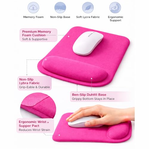 Ergonomic Memory Foam Mouse Pad with Wrist Support, Orange, Ultra-Smooth Surface, Anti-Slip Base (Hot Pink, Medium) - color: Hot Pink