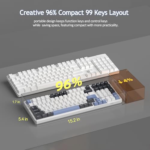 MageGee LIGHT100 Wireless Creamy Keyboard, Gasket Structure Hot Swappable, Tri-Mode 2.4G/USB-C/BT5.0 RGB Backlit Mechanical Gaming Keyboard for Win/Mac/PC, PBT Keycap, 4000mAh Battery, Blue - color: Black Blue/Ivory White Switch