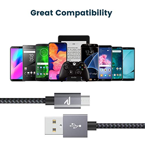 RAMPOW Micro USB Cable 2 Pack 3.3ft, USB-A to Micro USB Fast Charging Cable & Data Sync Cord, Nylon Braided Android Charger Cable for Samsung Galaxy S7/S6, Kindle, PS4 Controller, Space Gray - size: 3.3ft, style: 2Pack
