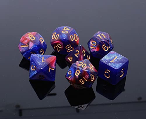 Blue Mix Red DND Glitter Dice Set for Dungeon and Dragons Warhammer D&D RPG Role Playing Games Board Game Polyhedral Dice - color: Red Mixed Blue+glitter