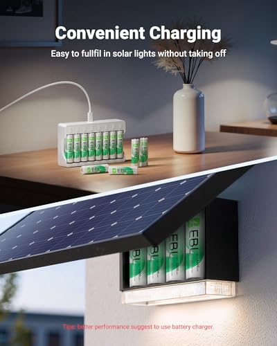 EBL AA Rechargeable Batteries, 1.2V 1100mAh High Capacity AA Battery for Solar Garden Lights (Pack of 8) | Mercury-Free, 1200 Cycles, AA Battery, NiMH, Ideal for Christmas Party Birthday Decorations Fairy Lights, LED Candles, Toys - size: Pack of 8 AA, st