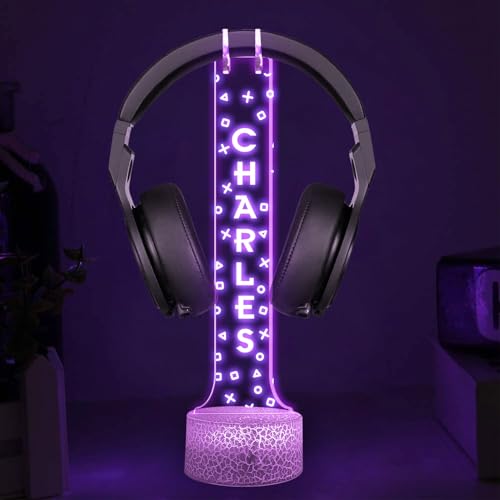 Custom LED Headphone Holder with RGB Lights, Personalized Gamer Headset Stand, Gaming Desk Organizer, Valentine Gift for Boyfriend, Teen Gamer Gift, Custom Gifts for Him - color: 07