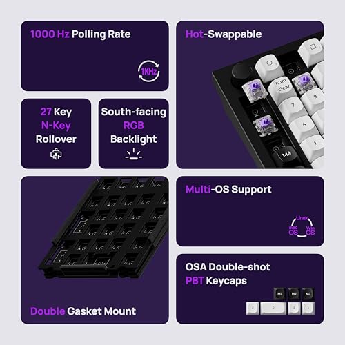 Keychron Q0 HE Wireless Magnetic Switch Number Pad, Hall Effect Numpad with Rapid Trigger, 2.4 GHz/Bluetooth/Wired Aluminum QMK Programmable Knob Hot-Swappable RGB Gaming for Mac Windows Linux-Black - color: Black