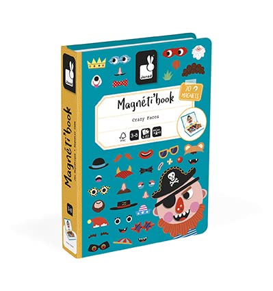 Janod - Magnetibook 83 Pc Magnetic Boy Crazy Face Dress Up Game - Decorating Fridge with Magnetic Letters - Enhances Creativity and Learning - Boosts Self-Confidence - Portable and Easy Storage | Enhances Creativity and Learning - Boosts Self-Confidence -