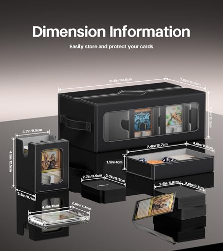 Kabinka MTG Commander Deck Box, 6-Deck Modular Card Case with 100 PCS Card Sleeves, Dice Tray - Holds 600+ Double-Sleeved Cards, 35PT Magnetic Holders for TCG/EDH (Black) - color: Black