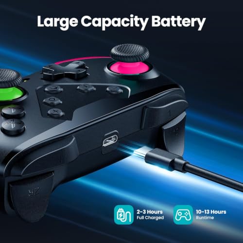 VOYEE Switch Controllers Compatible with Switch/Lite/OLED, Programming Wireless Pro Controller with Motion Control, Vibration, Wake-up, Turbo, Screenshot - color: Pink+Green