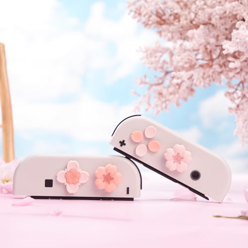 GeekShare Silicone Cross D-Pad Button Caps Set Cute Joystick Cover Compatible with Nintendo Switch 1/2/OLED, ABXY Key Buttons Sticker Joy Con - Sakura - size: Switch 1 / OLED