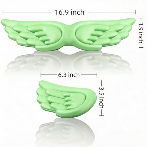 Angel Wing Wrist Rest Ergonomic Memory Foam Wrist Rest for Computer Keyboard Mouse Set with Cup Mat, Cute Gaming Keyboard Cushion Hand Support PU Leather Surface Anti-Slip Waterproof (Green) - color: Green
